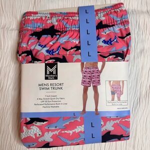 Member's Mark‎ Men's Resort Swim Trunks Shark Print Size L Quick Dry UPF 50 NWT
